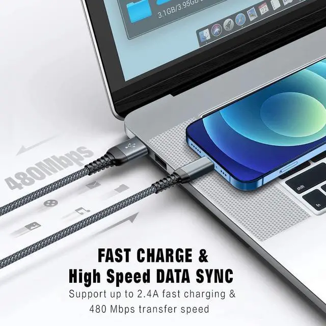 Alt view image 4 of 6 - iPhone Charger MFi Certified Lightning Cable 3Pack 6FT iPhone Charger Cord Fast Charging Nylon Braided Apple Charger Compatible with iPhone 14/13/12/11/X/Pro/Max/8/7/6/6S/SE/Plus/iPad(Gray)