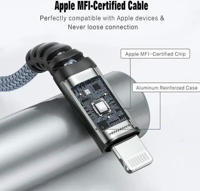 Alt view image 5 of 6 - iPhone Charger MFi Certified Lightning Cable 3Pack 6FT iPhone Charger Cord Fast Charging Nylon Braided Apple Charger Compatible with iPhone 14/13/12/11/X/Pro/Max/8/7/6/6S/SE/Plus/iPad(Gray)