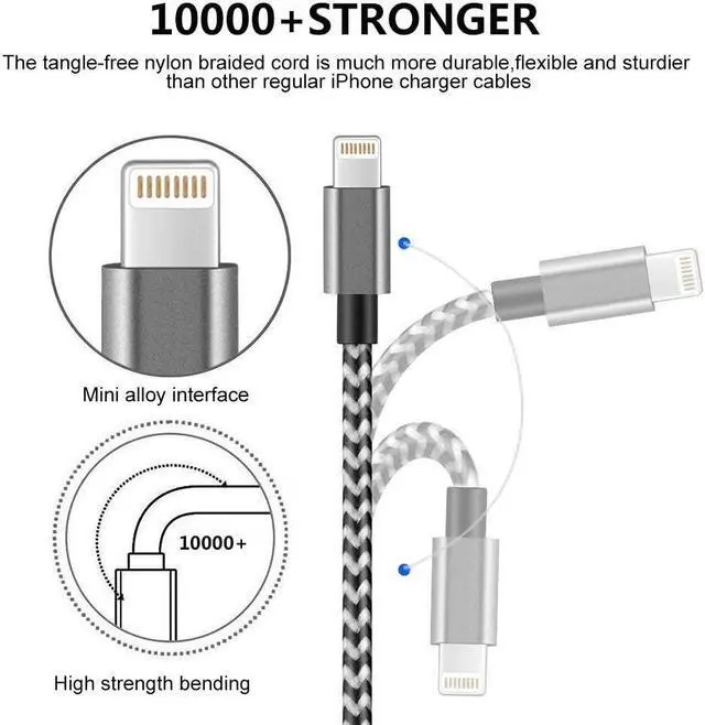 Alt view image 4 of 7 - Short i-Phone Charger Cable 4Pack 1FT USB A to Lightning Cable Braided Fast Charging for iPhone 14 13 12 11 Pro Max/XS XR Max 8 7 6 Plus/ Pad for Car