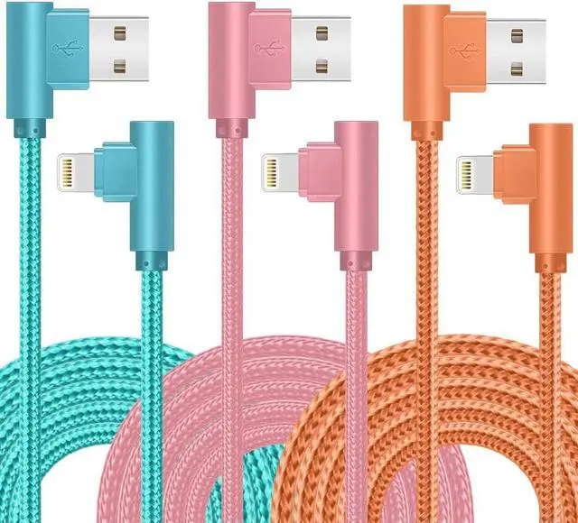 Main image of iPhone Charger 3 Pack 10FT 90 Degree Charging Cable MFi Certified USB Lightning Cable Nylon Braided Fast Charging Cord Compatible for iPhone 14/13/12/11/X/Max/8/7/6/6S/5/5S/SE/Plus/iPad (10FT)