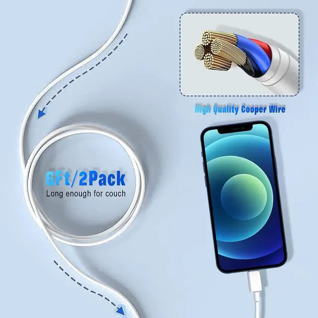 Alt view image 6 of 7 - [MFi Certified] iPhone Charger 2pack 10FT Long Lightning Cable Fast Charging High Speed Data Sync USB Cable Compatible iPhone 13/12/11 Pro Max/XS MAX/XR/XS/X/8/7/Plus/6S iPad AirPods