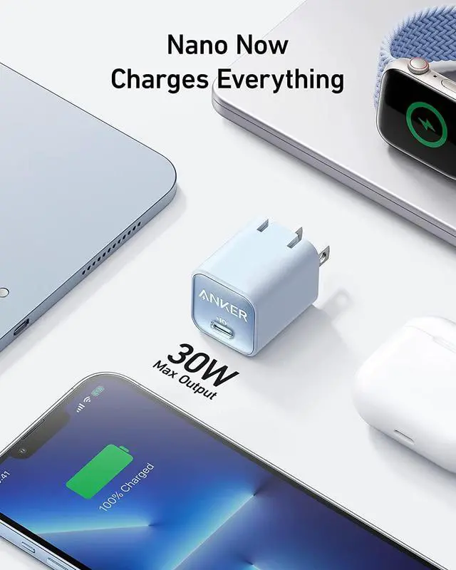 Alt view image 2 of 7 - Anker USB-C to Lightning Cable, 541 Cable (6ft), MFi Certified, Bio-Based Fast Charging Cable & Anker USB C GaN Charger 30W, 511 Charger (Nano 3), PIQ 3.0 Foldable PPS Fast Charger(Aurora White)