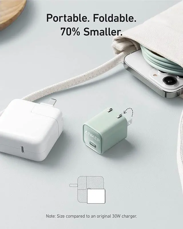 Alt view image 4 of 7 - Anker USB-C to Lightning Cable, 541 Cable (6ft), MFi Certified, Bio-Based Fast Charging Cable & Anker USB C GaN Charger 30W, 511 Charger (Nano 3), PIQ 3.0 Foldable PPS Fast Charger(Aurora White)