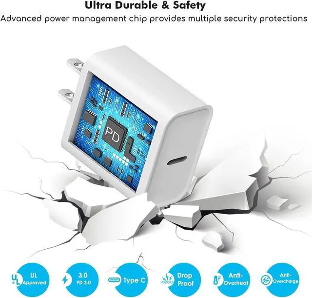 Alt view image 5 of 7 - Fast iPhone Charger Quick 10Foot USBC Wall Charger Phone Charger 2Pack 20W PD USB C Fast Charger Block + 10FT Lightning Fast Charging Cable for iPhone 14/Pro/Pro Max/Plus/13/12/11/XS/XR/X/SE2022/iPad