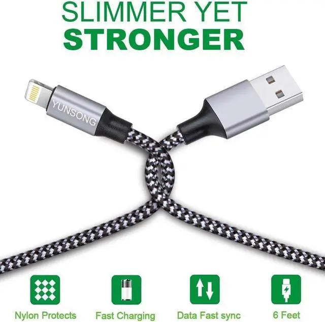 Alt view image 2 of 7 - iPhone Charger [MFi Certified] 3Pack 6FT Nylon Braided Lightning Cable Fast Charging High Speed Data Sync USB Cord Compatible with iPhone 14 13 12 11 Pro Max XS XR X 8 7 6S 6 Plus SE