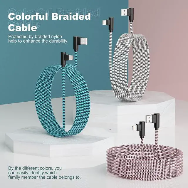 Alt view image 7 of 7 - 3 Pack iPhone Charger 10FT [ MFi Certified] Right Angle Lightning Cable Fast Charging Cord Car Cable for iPhone 14 13 12 11 Pro/Pro Max/Mini/XS/XR/8 7 Plus iPad CarPlay