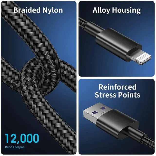Alt view image 4 of 7 - 5Pack [Apple MFi Certified] iPhone Charger 3ft Lightning to USB Cable Nylon Braided Fast iPhone Charging Cables Cord for iPhone13 Pro Max/12 Pro/11 Mini/XR/Xs/X/8/7/Plus/6S/6/SE/iPad