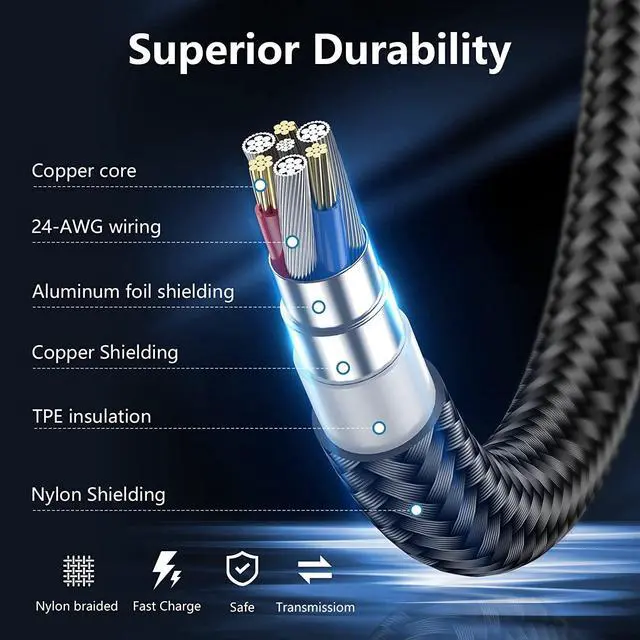Alt view image 5 of 7 - 5Pack [Apple MFi Certified] iPhone Charger 3ft Lightning to USB Cable Nylon Braided Fast iPhone Charging Cables Cord for iPhone13 Pro Max/12 Pro/11 Mini/XR/Xs/X/8/7/Plus/6S/6/SE/iPad
