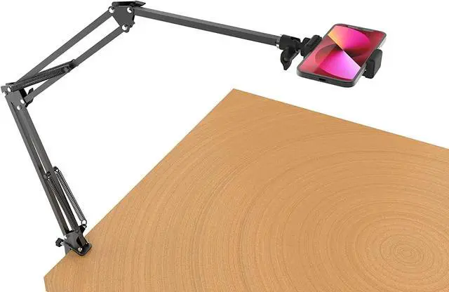 Main image of Long Overhead Tripod Mount for iPhone Webcam Ring Light, Gooseneck Desk Phone Arm Holder for Over Head Video Recording Filming Live Streaming, Webcam Tripod Stand with Articulating Arm
