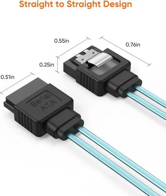 Alt view image 6 of 7 - CableCreation SATA III Cable, [5-Pack] 8-inch SATA III 6.0 Gbps 7pin Female Straight to Straight Female Data Cable with Locking Latch, 0.6 FT Blue
