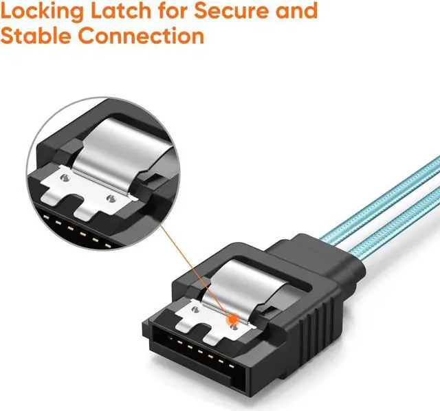 Alt view image 3 of 7 - CableCreation SATA III Cable, [5-Pack] 8-inch SATA III 6.0 Gbps 7pin Female Straight to Straight Female Data Cable with Locking Latch, 0.6 FT Blue