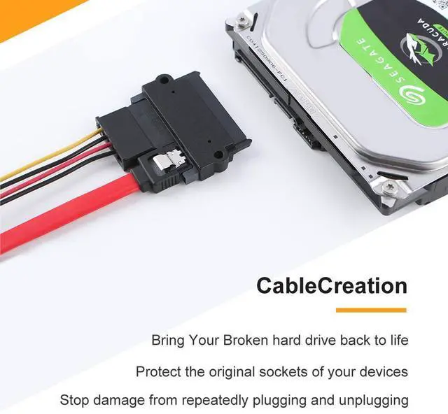 Alt view image 4 of 7 - CableCreation SATA III Cable, [5-Pack] 8-inch SATA III 6.0 Gbps 7pin Female Straight to Down Angle Female Data Cable with Locking Latch, 0.6 FT Blue