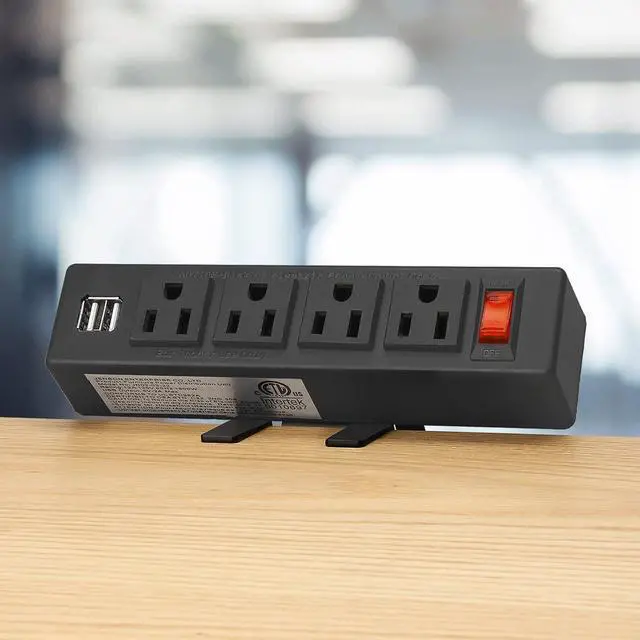 Alt view image 7 of 7 - HHSOET Desk Clamp Power Strip, Desktop Power Outlet Clamp Mount with 2 USB Ports, 4 AC Outlets, Mountable Desk Outlet Removable Power Plugs with 6ft Cord.(4AC2USB-Black)