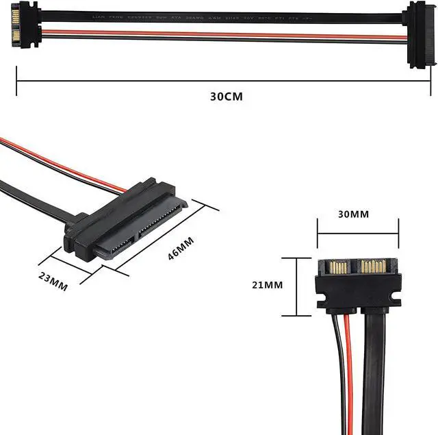 Alt view image 3 of 7 - Slimline SATA 13 to 22 Pin Adapter, 2.5" HDD/SSD/Laptop CD-ROM Connector - 2PCS 30cm