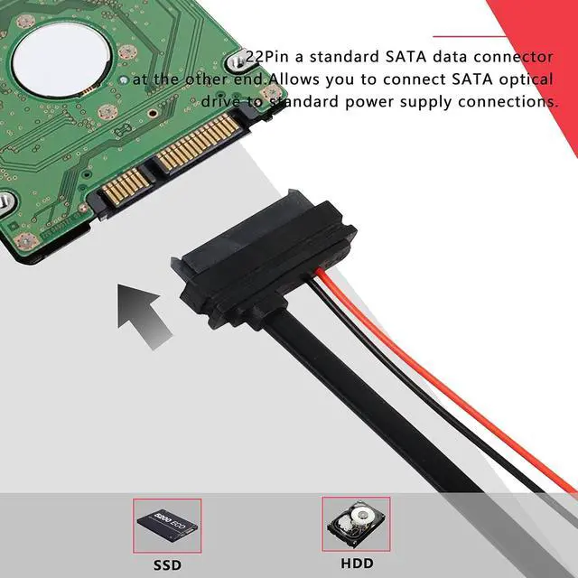 Alt view image 5 of 7 - Slimline SATA 13 to 22 Pin Adapter, 2.5" HDD/SSD/Laptop CD-ROM Connector - 2PCS 30cm