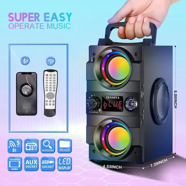 Alt view image 3 of 7 - 40W(60W Peak) Portable Bluetooth Speakers with Subwoofer Wireless Stereo Rich Bass Boombox with LED Lights Outdoor Home Party Speakers Support FM Radio Remote Control AUX EQ