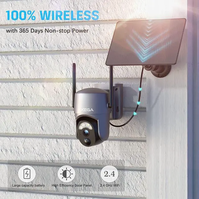 Alt view image 2 of 6 - Xega 2 Pack Security Camera Wireless Outdoor 2K 360° PTZ Camera Solar Security Cameras 2.4G WiFi Video Surveillance w/Spotlight & Siren, Color Night Vision, AI Motion Detection, 2-Way Talk, IP66