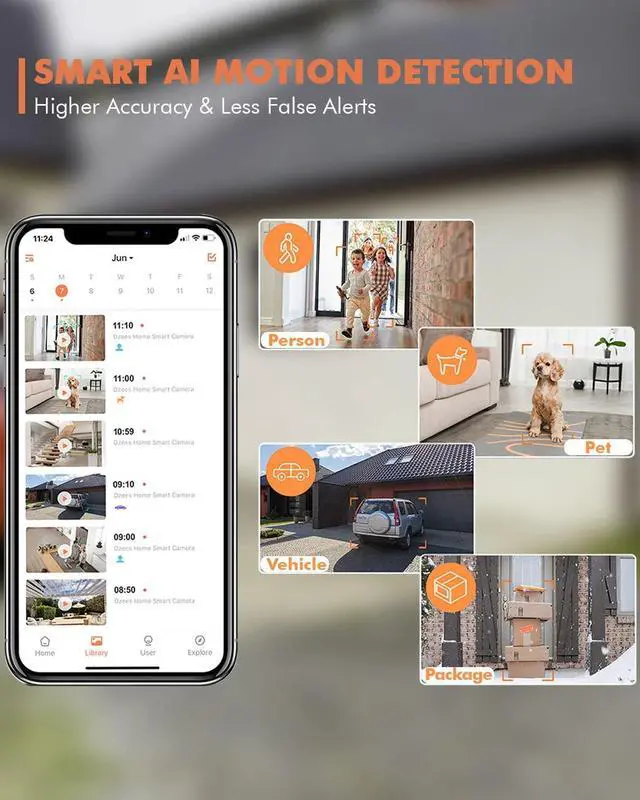Alt view image 3 of 7 - Dzees Security Camera Outdoor Wireless - Upgrade 2K 3MP Battery Powered WiFi Outdoor Camera Wireless, Spotlight, Siren, AI Dectection, Color Night Vision, IP66 Waterproof Cloud/SD-Black