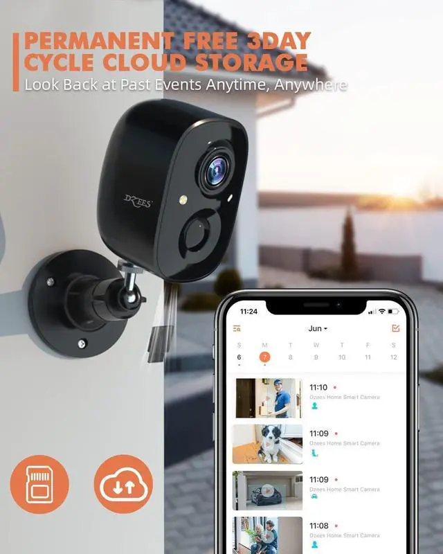 Alt view image 6 of 7 - Dzees Security Camera Outdoor Wireless - Upgrade 2K 3MP Battery Powered WiFi Outdoor Camera Wireless, Spotlight, Siren, AI Dectection, Color Night Vision, IP66 Waterproof Cloud/SD-Black
