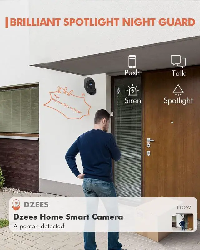 Alt view image 4 of 7 - Dzees Security Camera Outdoor Wireless - Upgrade 2K 3MP Battery Powered WiFi Outdoor Camera Wireless, Spotlight, Siren, AI Dectection, Color Night Vision, IP66 Waterproof Cloud/SD-Black