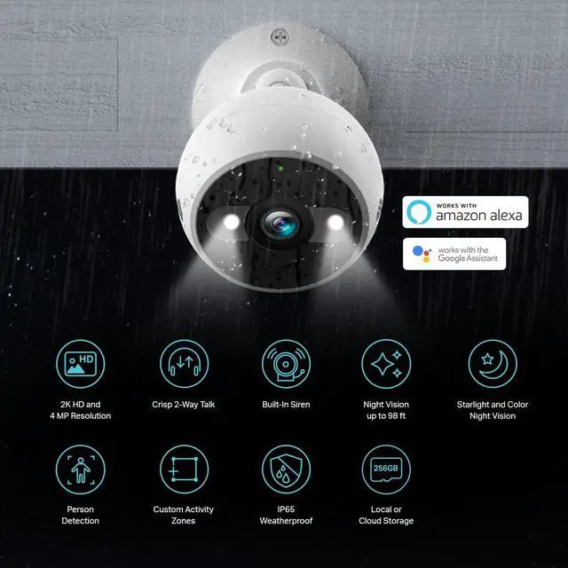 Alt view image 2 of 7 - Kasa Smart 2K QHD Security Camera Outdoor Wired, IP65, Starlight Sensor & 98Ft Night Vision, Motion/Person Detection, 2 Way Audio w/Siren, Cloud/SD Card Storage, Alexa &Google Home Compatible(KC420WS)