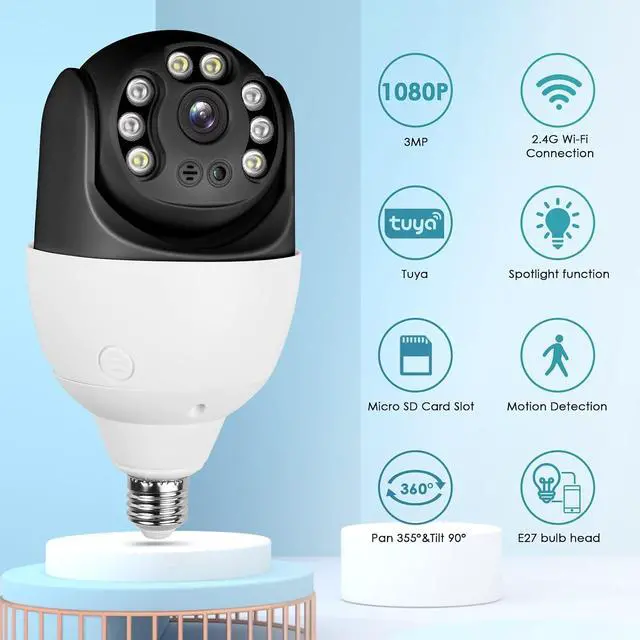 Alt view image 2 of 7 - 3MP Light Bulb Camera,Security camera for home surveillance,Spotlight E27 360 Degree Panoramic,Wireless Security home IP Camera,WiFi Motion Detection and Alarm,Two-Way Audio,color Night Vision
