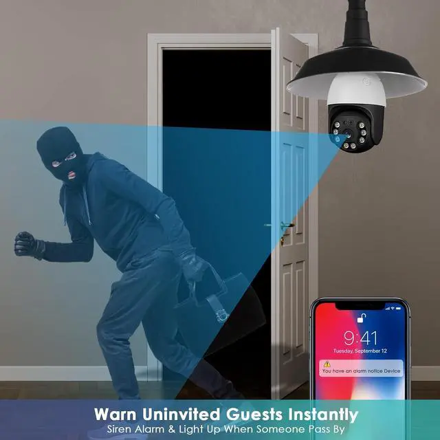 Alt view image 4 of 7 - 3MP Light Bulb Camera,Security camera for home surveillance,Spotlight E27 360 Degree Panoramic,Wireless Security home IP Camera,WiFi Motion Detection and Alarm,Two-Way Audio,color Night Vision