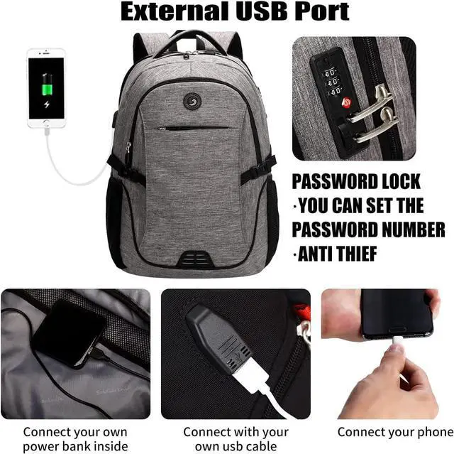 Alt view image 3 of 7 - Anti Theft Laptop Backpack Travel Backpacks with usb Charging Port for Women Men College Backpack Computer Bag Fits 17 Inch Laptop Black