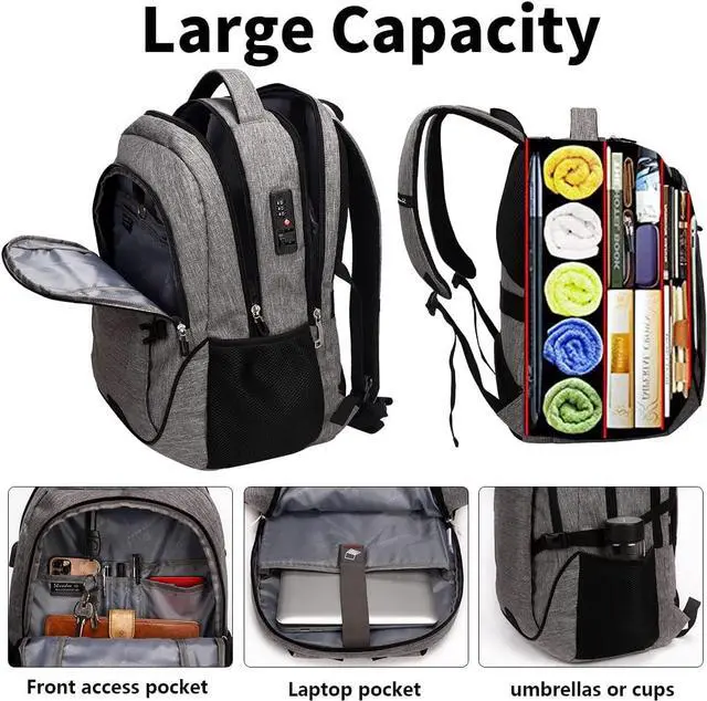 Alt view image 5 of 7 - Anti Theft Laptop Backpack Travel Backpacks with usb Charging Port for Women Men College Backpack Computer Bag Fits 17 Inch Laptop Black