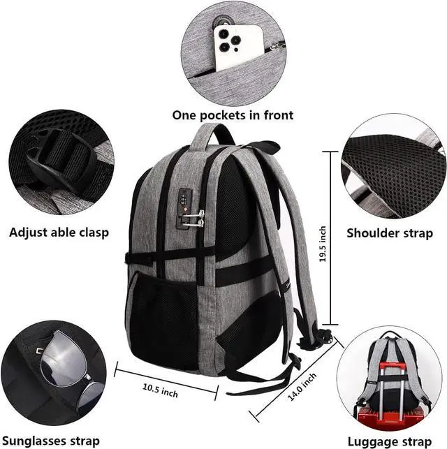 Alt view image 4 of 7 - Anti Theft Laptop Backpack Travel Backpacks with usb Charging Port for Women Men College Backpack Computer Bag Fits 17 Inch Laptop Black