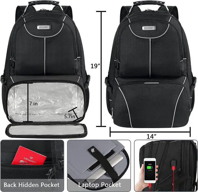 Alt view image 5 of 7 - VECKUSON Lunch Bag Backpack, Insulated Cooler Lunch Box Backpack, Extra Large Travel Laptop Backpack TSA Friendly RFID Computer College bag with USB Port for Women Men Fits 17.3 Inch Laptop