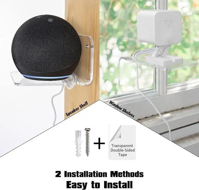 Alt view image 4 of 7 - SIPRDE Acrylic Small Wall Shelf Set of 3 for Security Cameras, Speakers, Baby Monitors & More - 4'' Universal Adhesive Shelf Easy to Install No Drill, with Cable Clips (Clear)