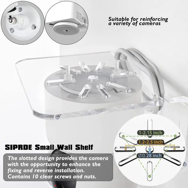 Alt view image 5 of 7 - SIPRDE Acrylic Small Wall Shelf Set of 3 for Security Cameras, Speakers, Baby Monitors & More - 4'' Universal Adhesive Shelf Easy to Install No Drill, with Cable Clips (Clear)