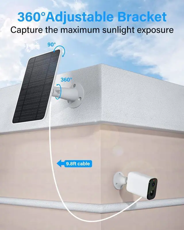 Alt view image 5 of 7 - Solar Panel Charging Compatible with Pro 5S, Arlo Pro 4, Pro 3, Pro 3 Floodlight, Ultra 2, Ultra, 4W Solar Panel with 9.8ft Charging Cable, IP65 Waterproof, Includes Secure Wall Mount, 4 Pack
