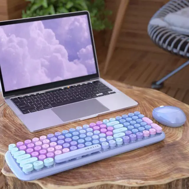 Alt view image 2 of 7 - Wireless Keyboards and Mouse Combos, UBOTIE Colorful Gradient Rainbow Colored Retro Typewriter Flexible Keyboard, 2.4GHz Connection and Optical Mouse