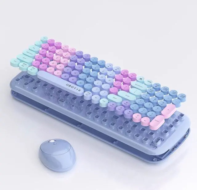 Alt view image 5 of 7 - Wireless Keyboards and Mouse Combos, UBOTIE Colorful Gradient Rainbow Colored Retro Typewriter Flexible Keyboard, 2.4GHz Connection and Optical Mouse