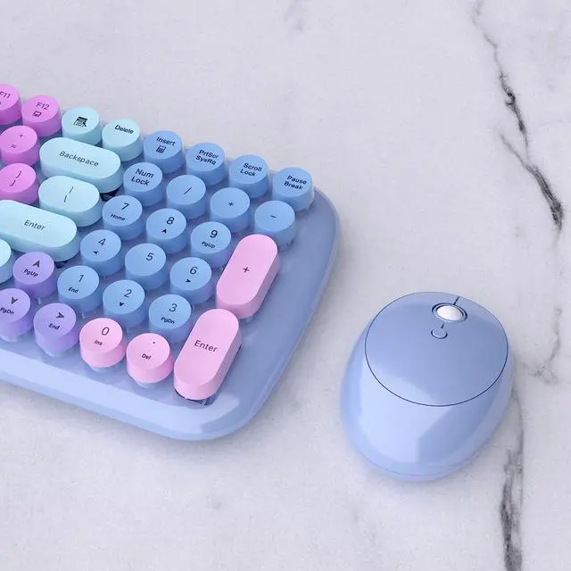 Alt view image 6 of 7 - Wireless Keyboards and Mouse Combos, UBOTIE Colorful Gradient Rainbow Colored Retro Typewriter Flexible Keyboard, 2.4GHz Connection and Optical Mouse