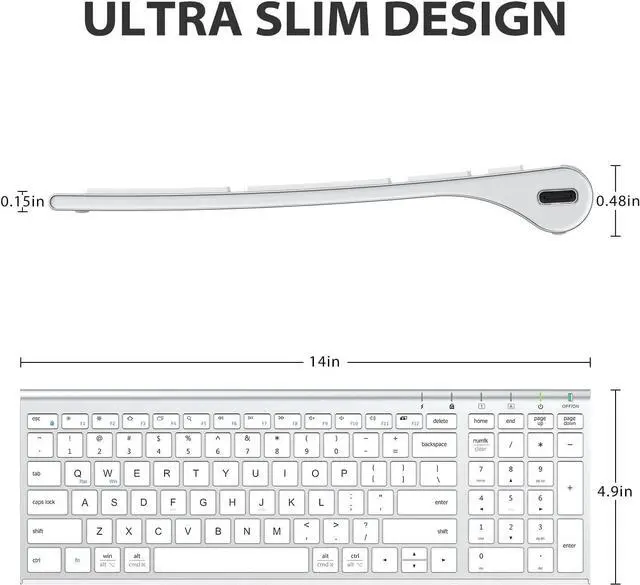 Alt view image 7 of 7 - iClever GK03 Wireless Keyboard and Mouse Combo - 2.4G Portable Wireless Keyboard Mouse, Rechargeable Battery Ergonomic Design Full Size Slim Thin Stable Connection Adjustable DPI (silver)