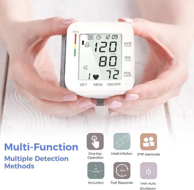 Alt view image 3 of 7 - MMIZOO Wrist Blood Pressure Monitor Bp Monitor Large LCD Display Blood Pressure Machine Adjustable Wrist Cuff 5.31-7.68 inch Automatic 99x2 Sets Memory with Carrying Case for Home Use (W1681)