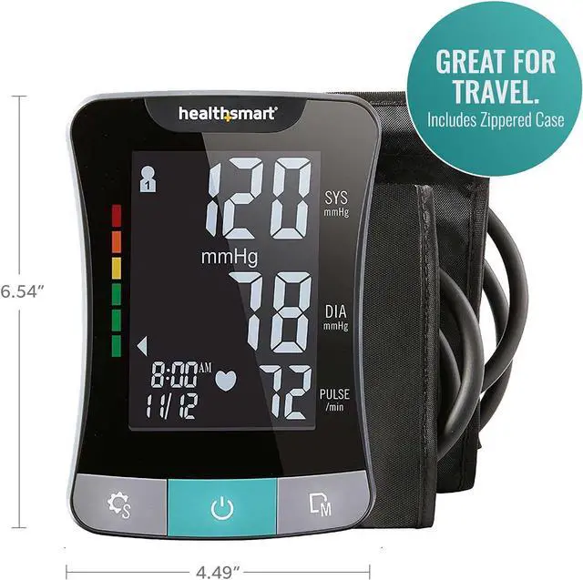 Alt view image 6 of 7 - HealthSmart Digital Premium Blood Pressure Monitor with Automatic Upper Arm Cuff that Displays Blood Pressure, Pulse Rate and Irregular Heartbeat, Stores up to 120 Readings for 2 Users