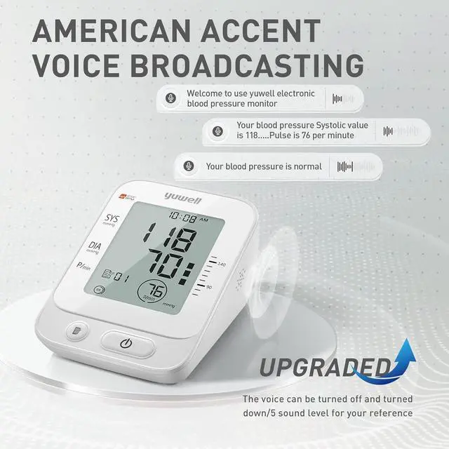 Alt view image 5 of 7 - yuwell Blood Pressure Monitor, Large Upper Arm Blood Pressure Cuff, Digital Blood Pressure Machine for Home Use, Large Display, Stores 99 Readings, Voice Broadcasting with Power Adapter and Batteries