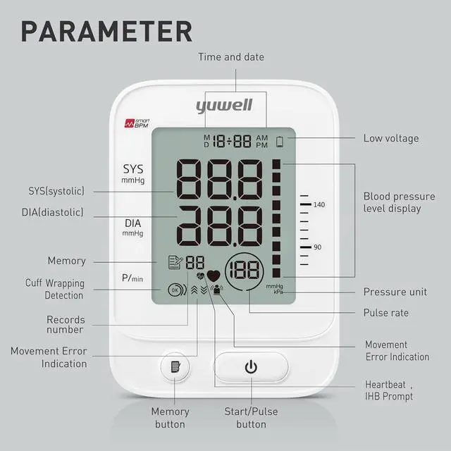 Alt view image 7 of 7 - yuwell Blood Pressure Monitor, Large Upper Arm Blood Pressure Cuff, Digital Blood Pressure Machine for Home Use, Large Display, Stores 99 Readings, Voice Broadcasting with Power Adapter and Batteries
