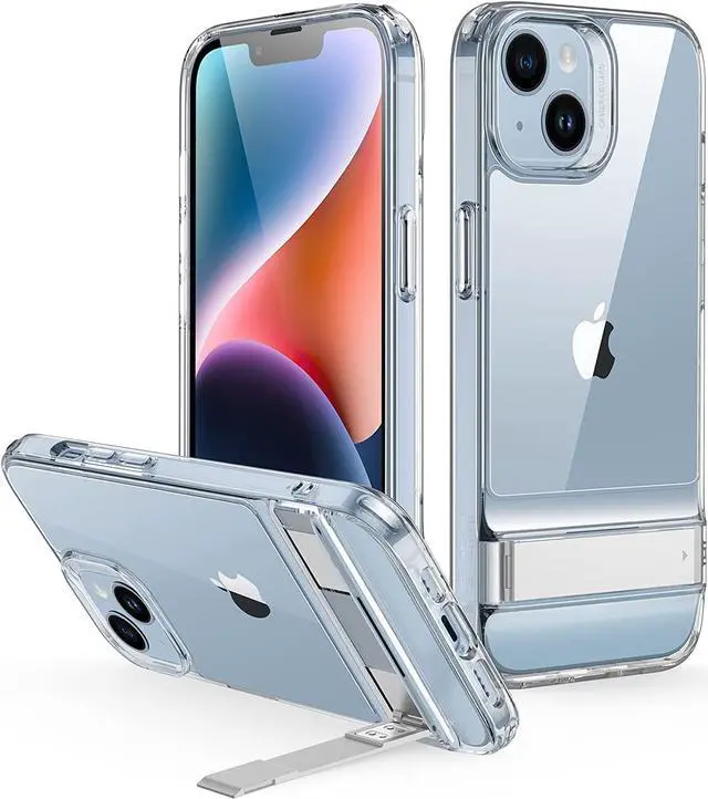 Main image of ESR Metal Kickstand Case Compatible with iPhone 14 Case and iPhone 13 Case, 3 Stand Modes, Military-Grade Drop Protection, Supports Wireless Charging, Slim Back Cover with Patented Kickstand, Clear