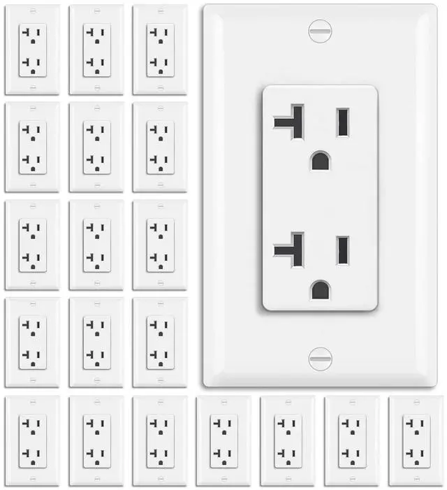 Main image of BESTTEN 20 Pack 20 Amp Decorator Receptacle, Electrical Wall Outlet, Non-Tamper-Resistant, Residential & Commercial Use, 20A/125V/2500W, UL Listed, White