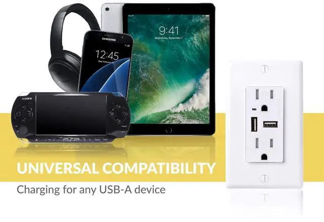 Alt view image 5 of 7 - Faith [10-Pack] 4.6A USB Outlet High Speed Charger, 15A Tamper-Resistant Receptacle with Wall Plate, 2 Outlets & 2 USB Ports, Compatible w/iPhone, iPad, Android, Samsung Devices & More, 10-Pack, White