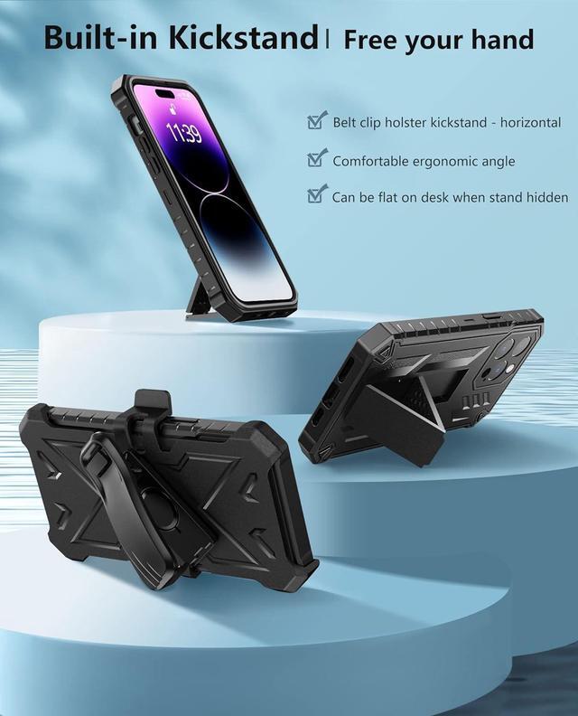 Alt view image 3 of 7 - FNTCASE for iPhone 14 Pro Max Case: Military Grade Rugged Cell Phone Cover with Kickstand & Holster | Shockproof TPU Protection Bumper Matte Textured Design for iPhone 14 Pro Max Cases 6.7inch - Black