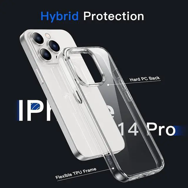 Alt view image 3 of 6 - Case for iPhone 14 Pro 6.1-Inch Non-Yellowing Shockproof Phone Bumper Cover Anti-Scratch Clear Back (Clear)