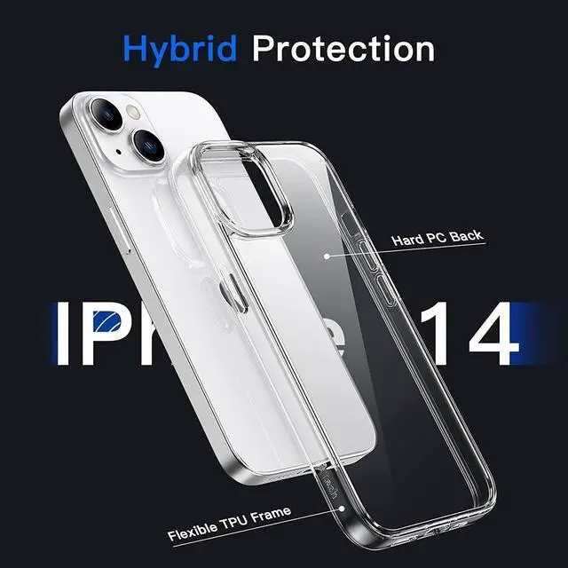 Alt view image 3 of 6 - Case for iPhone 14 6.1-Inch Non-Yellowing Shockproof Phone Bumper Cover Anti-Scratch Clear Back (Clear)