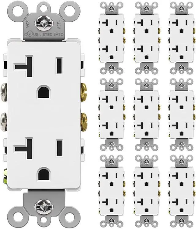 Main image of BESTTEN 10 Pack 20 Amp Decorator Wall Receptacle Outlet, Non-Tamper-Resistant, 20A/125V/2500W, Residential and Commercial Use, UL Listed, White