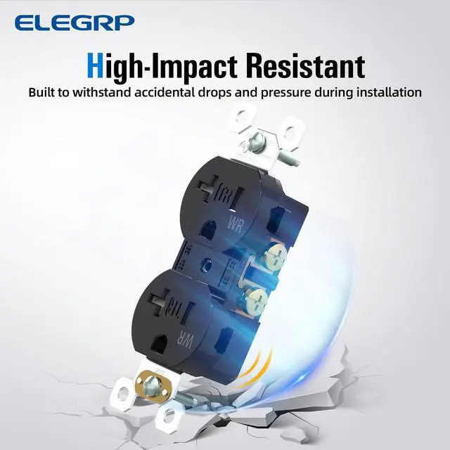 Alt view image 4 of 6 - ELEGRP Duplex Receptacle with Wall Plate, 20A 125V Standard Electrical Wall Outlet, TR Tamper Resistant & WR Weather Resistant, 2 Pole 3 Wire, Self-Grounding, UL Listed, Glossy Black, 10 Pack